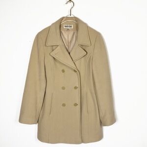 Vtg Marvin Richards Womens Cashmere Wool Pea Coat Neutral Tan Classic size L